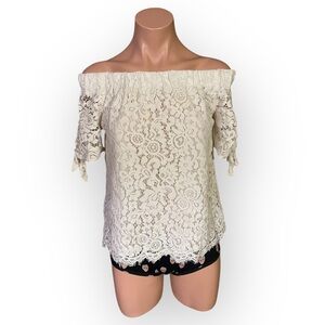 Stella Tweed Women’s Small White Off Shoulder Lace Blouse